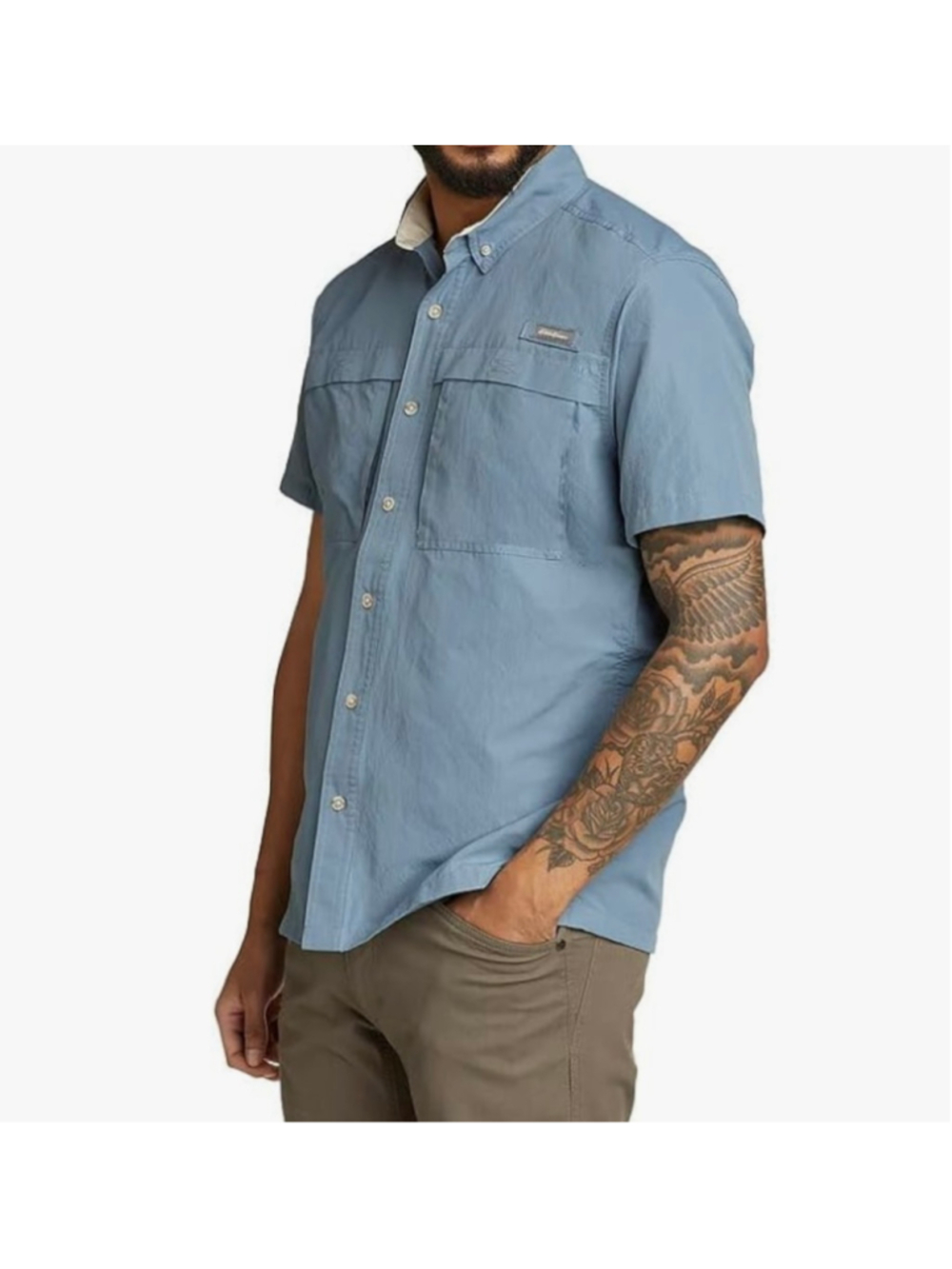NWT Blue Short Sleeve Button-Up Eddie Bauer Men's Sz Medium